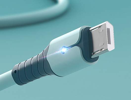 Liquid soft rubber data cable with light 